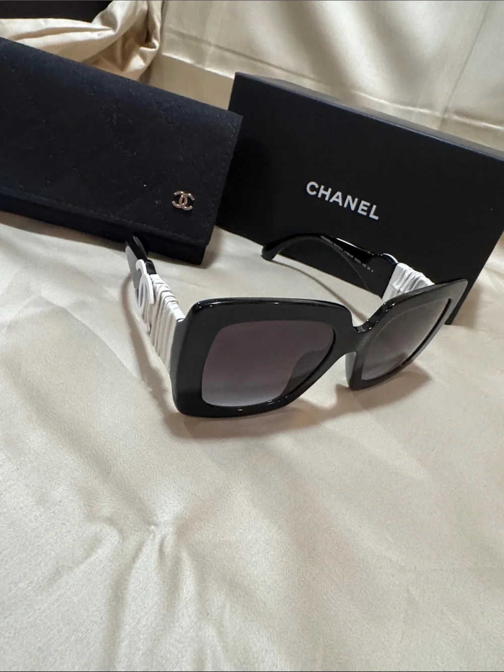 CHANEL Black and White Square Oversized Sunglasses